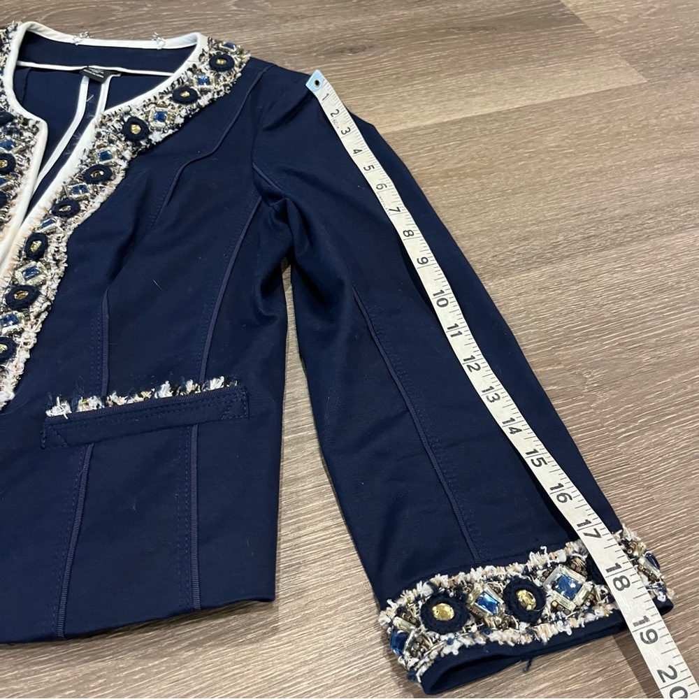 White House Black Market Navy Cropped Blazer with gems - Picture 5 of 12